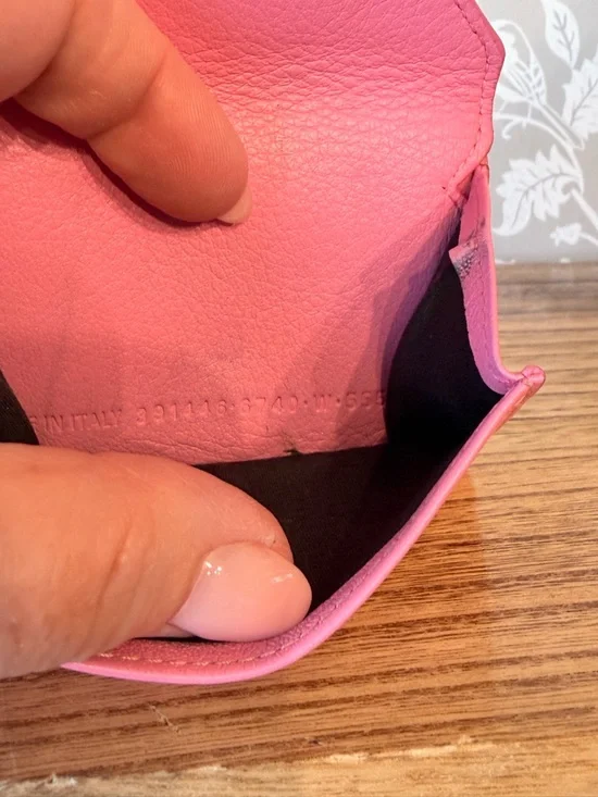 Balenciaga Micro Wallet Smooth Pink Leather Trifold w Coin Pocket Card Slots EUC - Picture 10 of 17